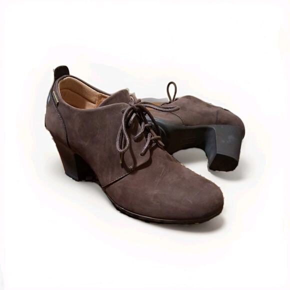 Comfortiva‎ Women's Brown Suede Leather Waterproof Lace Up Heeled Oxfords 10 W - Picture 1 of 8